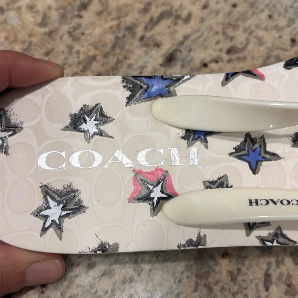 Coach Abigail Womans Starry Flip Flops - Cream and Blue